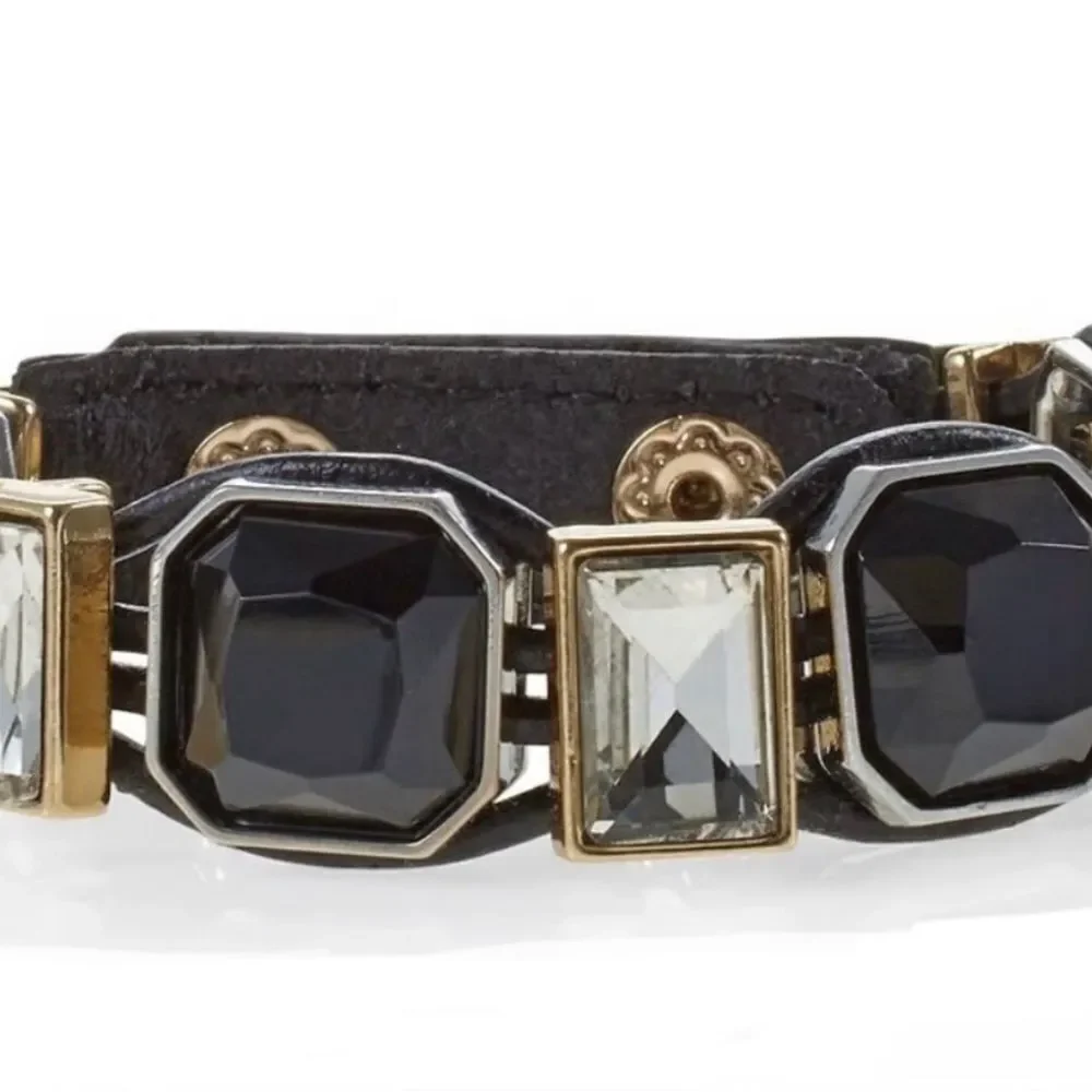 WHBM Black Crystal Square Leather Bracelet